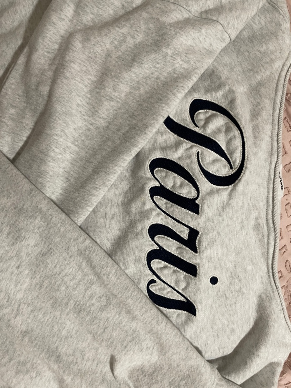 Paris Script off the shoulder- Light Gray with Navy Embroidery